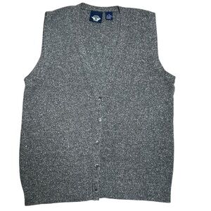 Dockers Mens Button Up Sweater Vest Ribbed Hem Grey Size M 90s Grandpa Cozy Soft